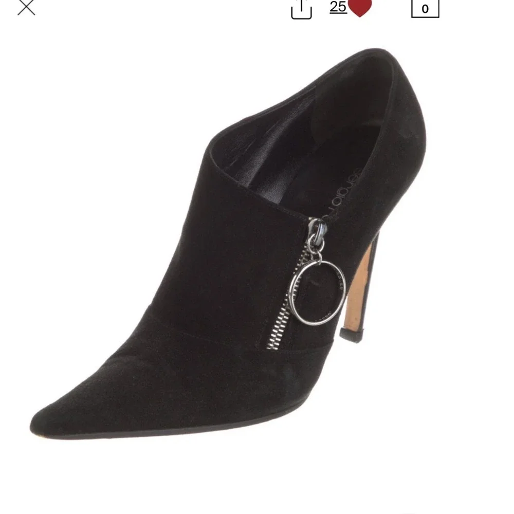 Sergio Rossi Black Suede‎ Zip Ankle Pumps Size 8.5 (IT 38.5)